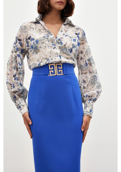 Aksesuar Detaylı Kalem Etek - Mavi indirimleri