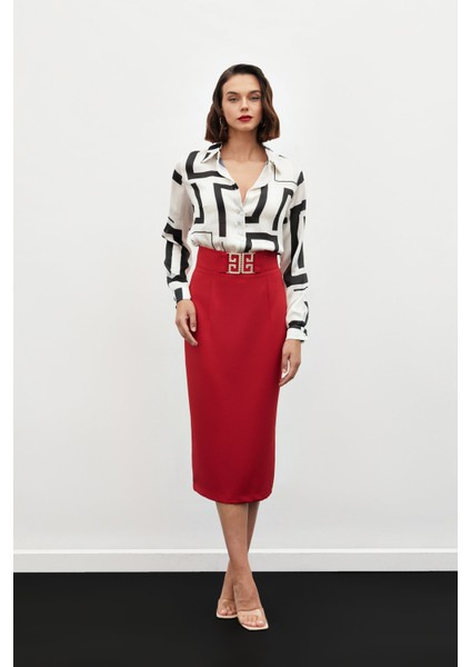 Aksesuar Detaylı Kalem Etek - Kırmızı fiyatları