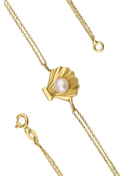 14 Ayar Altın Geniş İstiridye İncili Bileklik