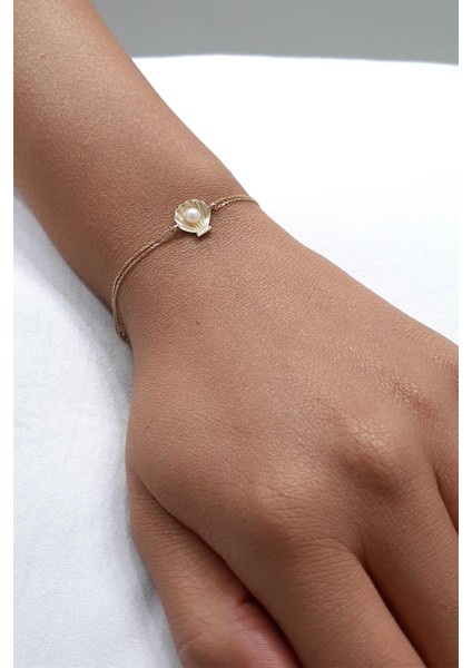 14 Ayar Altın Geniş İstiridye İncili Bileklik fırsatları