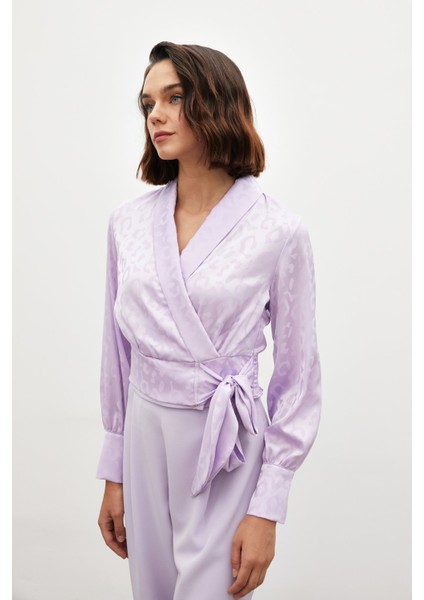 Yan Kuşaklı Saten Bluz - Lila fırsatları