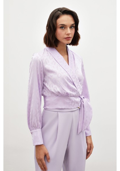 Yan Kuşaklı Saten Bluz - Lila indirimleri