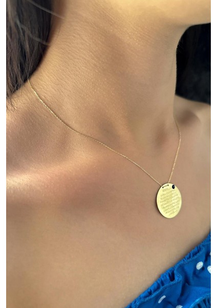 14 Ayar Altın Nazarlık Kolye Ayetel Kürsi Yazılı Kolye 26 mm fiyatları