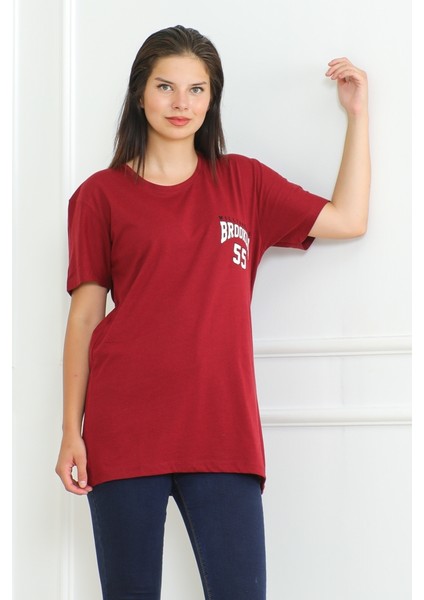 Brooklyn Baskılı Tişört 1076 - Bordo