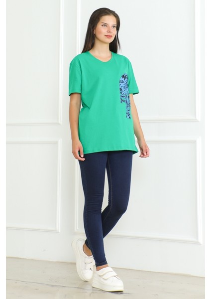 The Nort Baskılı Tişört 1075 - Yeşil fırsatları