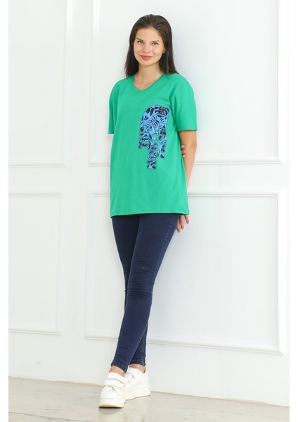 The Nort Baskılı Tişört 1075 - Yeşil indirimleri