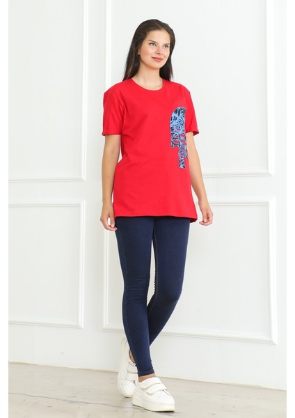 The Nort Baskılı Tişört 1075 - Kırmızı fırsatları