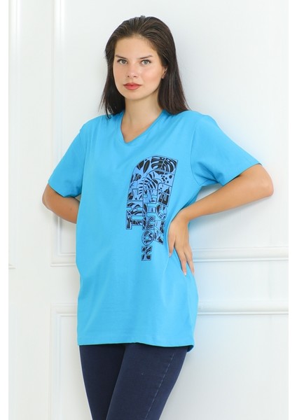 The Nort Baskılı Tişört 1075 - Mavi fırsatları