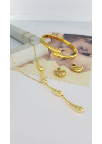 Damla 14 K rengi Kararmaz Çelik Takı Seti | SNS50026866