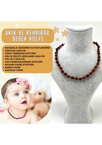Sertifikalı Bebek Akik ve Kehribar Kolye 35 cm Unisex