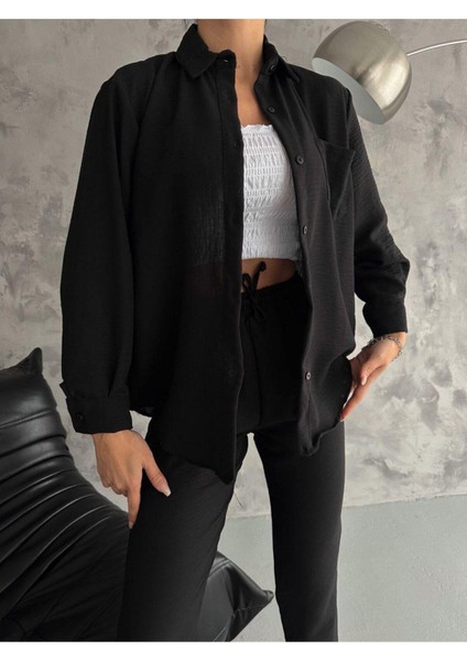 Kadın Siyah Oversize Keten Gömlek ve Pantolon Ikili Takım Yeni Sezon Keten Alt Üst Takım fiyatları