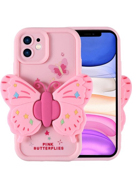 iPhone 11 ile Uyumlu Butterfly Serisi 3D Kelebek Figür Tasarımlı Silikon Kılıf