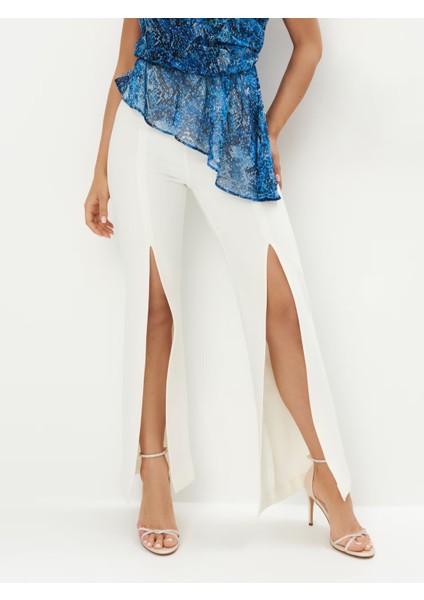 Kadın Pantolon Yan Fermuarlı Iki Paça Yırtmaçlı Ful Esnek Gabardin Kumaş