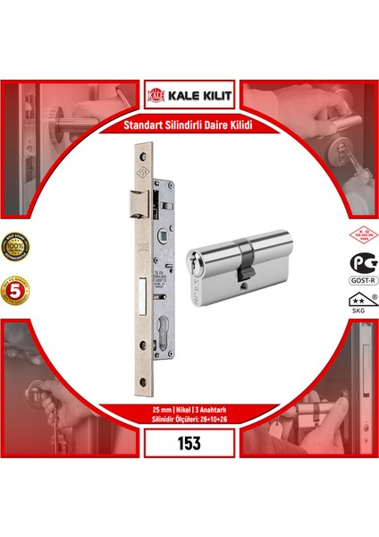 Standart Silindirli Daire Kilidi 153 25 mm Nikel 3 Anahtarlı 15325000002