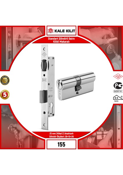 Standart Silindirli Daire Kilidi Makaralı 155 25 mm Nikel 3 Anahtarlı 15525000002