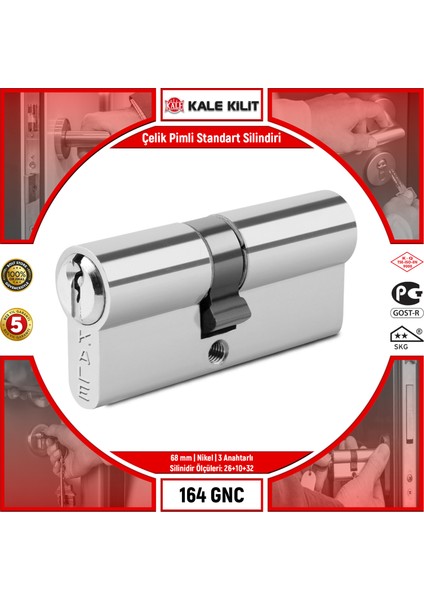 Çelik Pimli Standart Silindir 164 Gnc 68 mm Nikel 3 Anahtarlı 164GNC00129