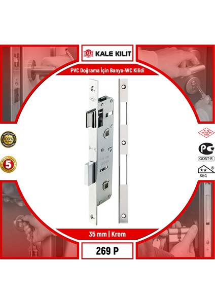Pvc Doğrama İçin Banyo-Wc Kilidi 269 P 35 mm Krom 269P3500001