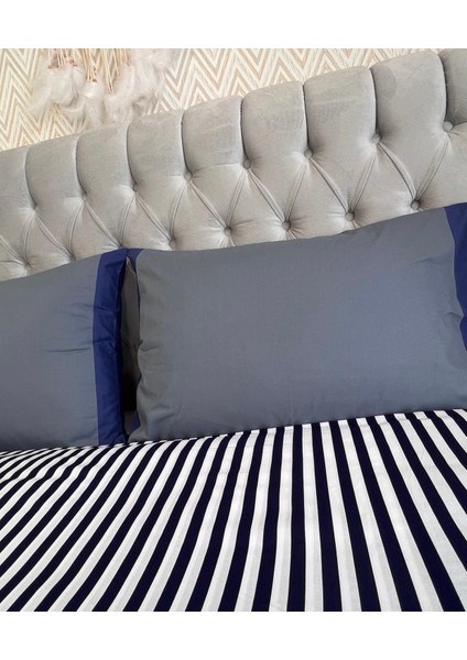 Koyu Lacivert Beyaz Cızgılı Nevresim Takımı