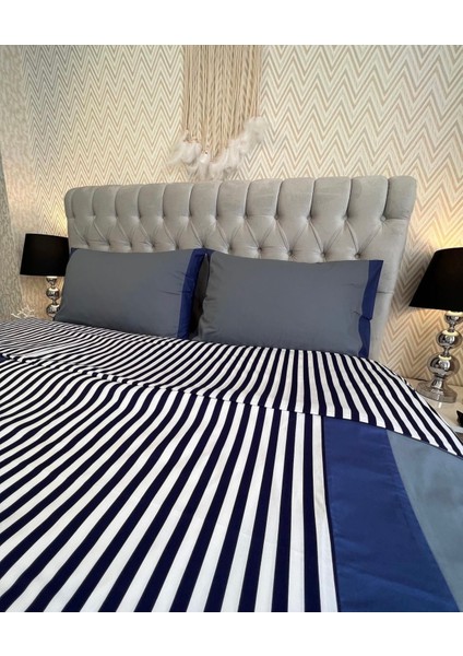 Koyu Lacivert Beyaz Cızgılı Nevresim Takımı modelleri