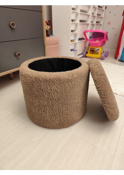 Hazine, Makyaj Masası Pufu ,sandıklu Çocuk Pufu , Yuvarlak Oyuncak Sepeti, Orjinal Teddy Kumaş 37 cm modelleri