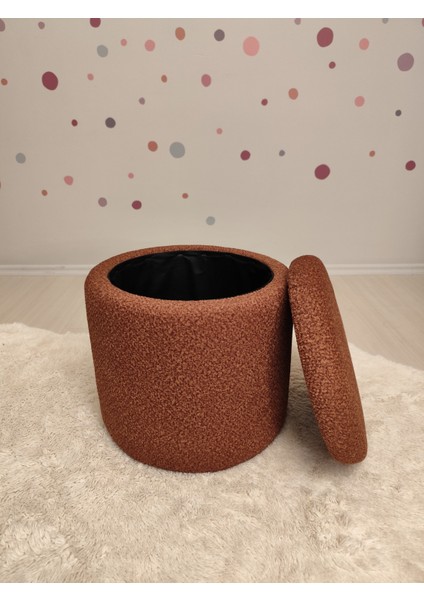 Hazine, Makyaj Masası Pufu ,sandıklu Çocuk Pufu , Yuvarlak Oyuncak Sepeti, Orjinal Teddy Kumaş 37 cm