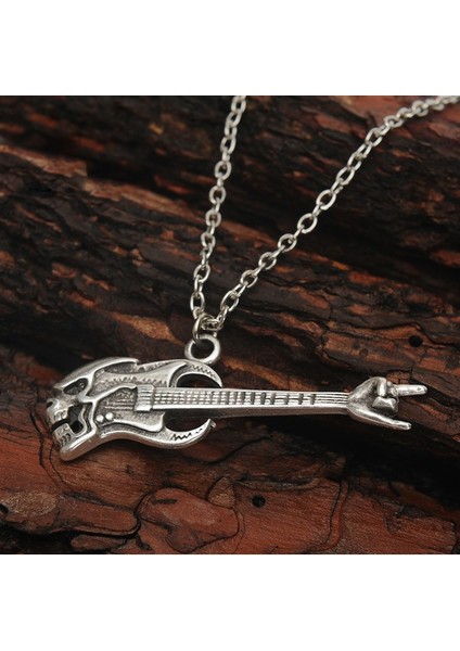 Metalci Kuru Kafalı Gitar Erkek Kolye Takı Aksesuar K24 T5