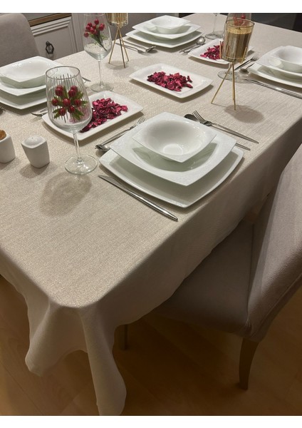Meral Kurşun Collection Polyester Keten Simli Masa Örtüsü Gold
