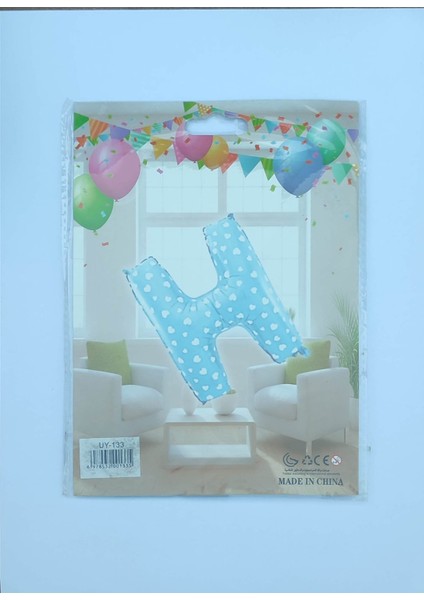 H Harf Mavi Yıldız Desenli Folyo Balon 26" Inç 65 Cm Parti, Doğum Günü, Balon