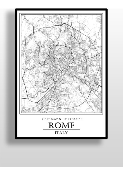 Roma Şehir Haritası Çerçevesiz Poster-Harita Sanatı, Map Art Design