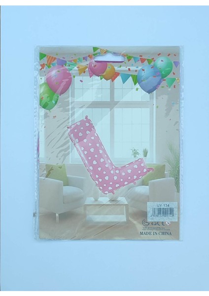 L Harf Pembe Kalp Desenli Folyo Balon 26" Inç 65 Cm Parti, Doğum Günü, Balon