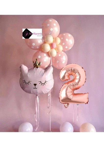 2 Yaş Çiçek Kedi Balon Demeti Doğum Günü Süsü Doğum Günü Parti Seti modelleri