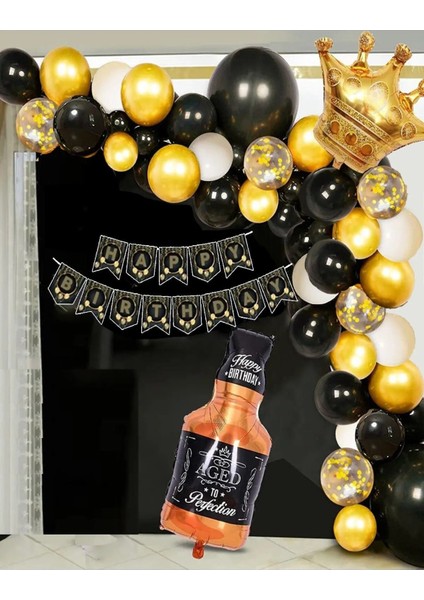 Viskili Kral Konsept Yetişkin Erkek Doğum Günü Happy Bırthday Süslü Balon Zinciri Seti