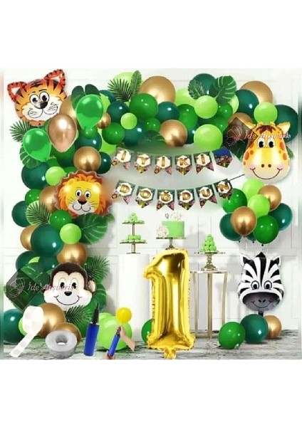 1 Yaş Safari Temalı Folyo Lüks Zincir Balon Set