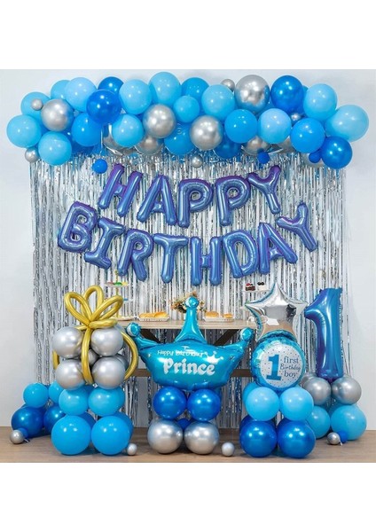 Yaş Folyolu Mavi Erkek Doğum Günü Seti 50 Balonlu Doğum Günü Süsü modelleri