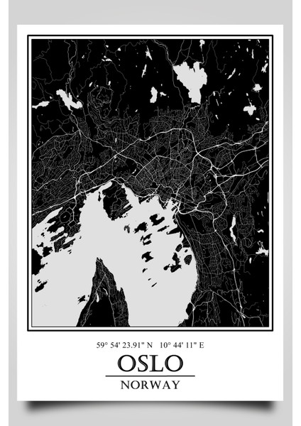 Oslo Şehir Haritası Çerçevesiz Poster-Harita Sanatı, Map Art Design
