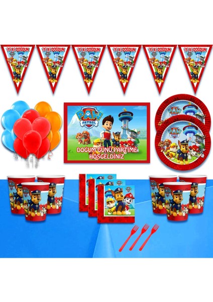 Paw Patrol Afişli 32 Kişilik Doğum Günü Parti Malzemeleri Seti