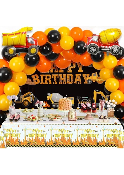 Inşaat Temalı Kamyon Folyo Balonlu Lüks Hazır Doğum Günü Süsü Parti Seti 30 Balonlu modelleri