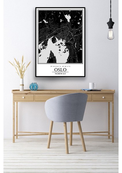 Oslo Şehir Haritası Çerçevesiz Poster-Harita Sanatı, Map Art Design modelleri