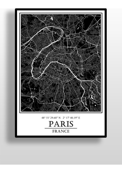 Paris Şehir Haritası Çerçevesiz Poster-Harita Sanatı, Map Art Design fiyatları