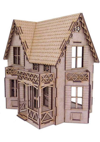 Iki Katlı Villa Ev - Model 2, 3D Ahşap Puzzle Maketi