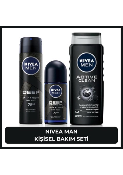 Men Damat Çeyiz Seti Erkek Sprey Deodorant 150ML, Roll-On Deodorant 50ML, Banyo ve Duş Jeli 500ML