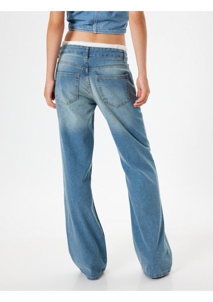 Bol Paça Kot Pantolon Çift Bel Detaylı Pamuklu - Straight Fit Jean
