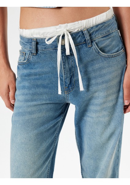 Bol Paça Kot Pantolon Çift Bel Detaylı Pamuklu - Straight Fit Jean