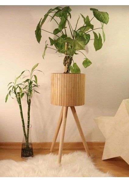 Bambu Ahşap Ayaklı Sepet/saksılık Naturel
