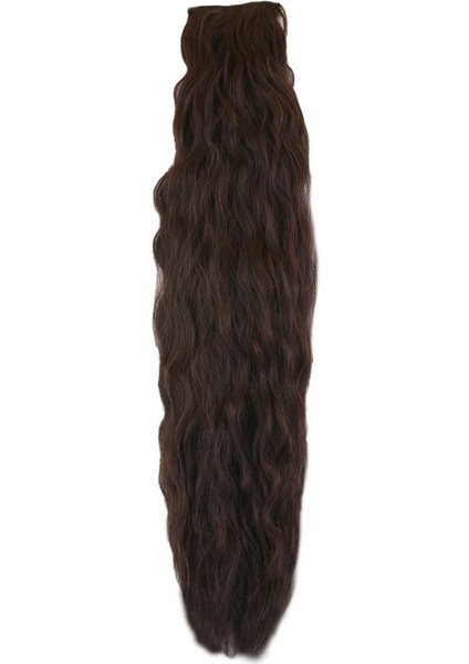 Kanekalon Fiber Sentetik Kabartılmış Dalgalı 8 Parça Saç Çıt Çıt / Koyu Kahve /