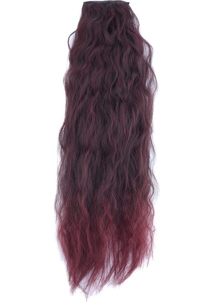 Kanekalon Fiber Sentetik Kabartılmış Dalgalı 8 Parça Saç Çıt Çıt / Koyu Kızıl /
