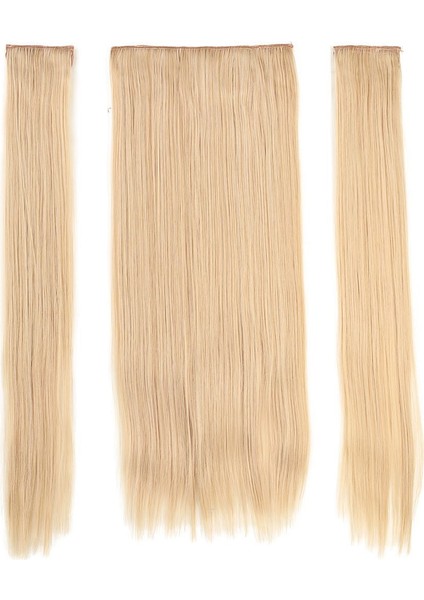 Kanekalon Fiber Sentetik Düz Yarım Ay + 2 Yan Saç Çıt Çıt / Balköpüğü Beyaz Platin Röfleli /