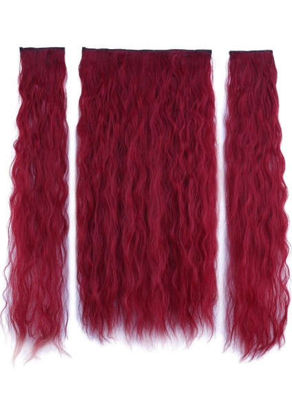Kanekalon Fiber Sentetik Kabartılmış Dalgalı Yarım Ay + 2 Yan Saç Çıt Çıt / Kızıl /