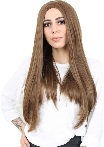 Kanekalon Fiber Sentetik Uzun Düz Peruk / Kumral /