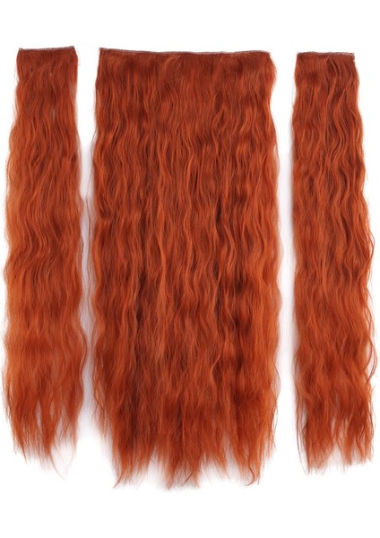 Kanekalon Fiber Sentetik Kabartılmış Dalgalı Yarım Ay + 2 Yan Saç Çıt Çıt / Bakır /